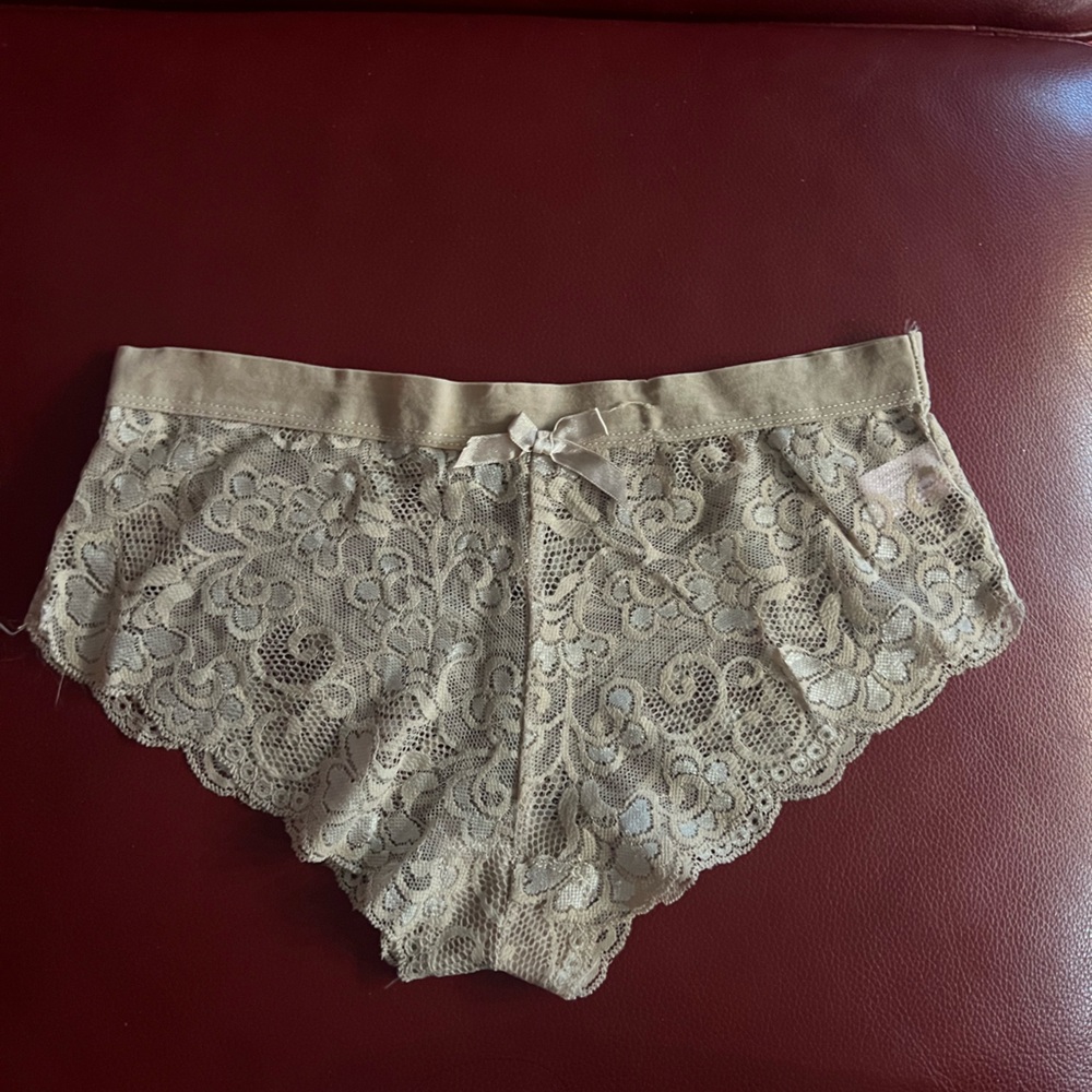 Tracy M Beige Floral Lace Pants with Satin Bow